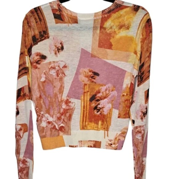 DESIGUAL Long-Sleeve Pullover•Fine Gauge Knit•Linen Blend•Floral Collage•Medium• - Picture 7 of 8